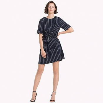 TPKFD01 Tommy Hilfiger Pinstripe Knot Front Dress